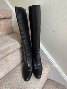 Helmut Lang Made In Italy Super Soft All Leather Black Knee-High Wedge Boots